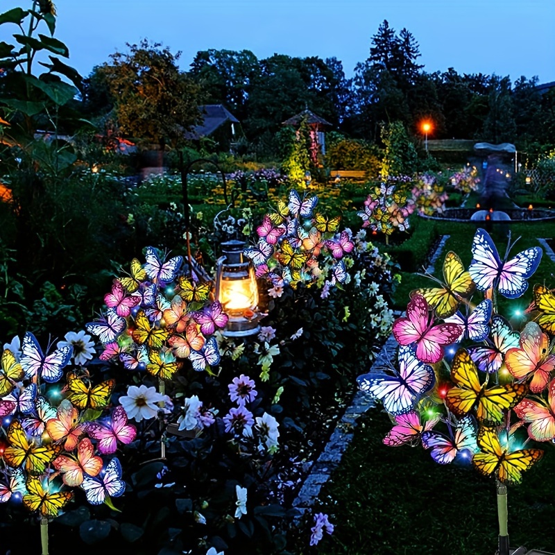 Outdoor Lighting Effects - พลังงานแสงอาทิตย์ LED สวนผีเสื้อไฟกันน้ําที่มีสีสันโคมไฟสนามหญ้ากลางแจ้งสําหรับลานลานเทศกาลคริสต์มาสตกแต่งหลังคา