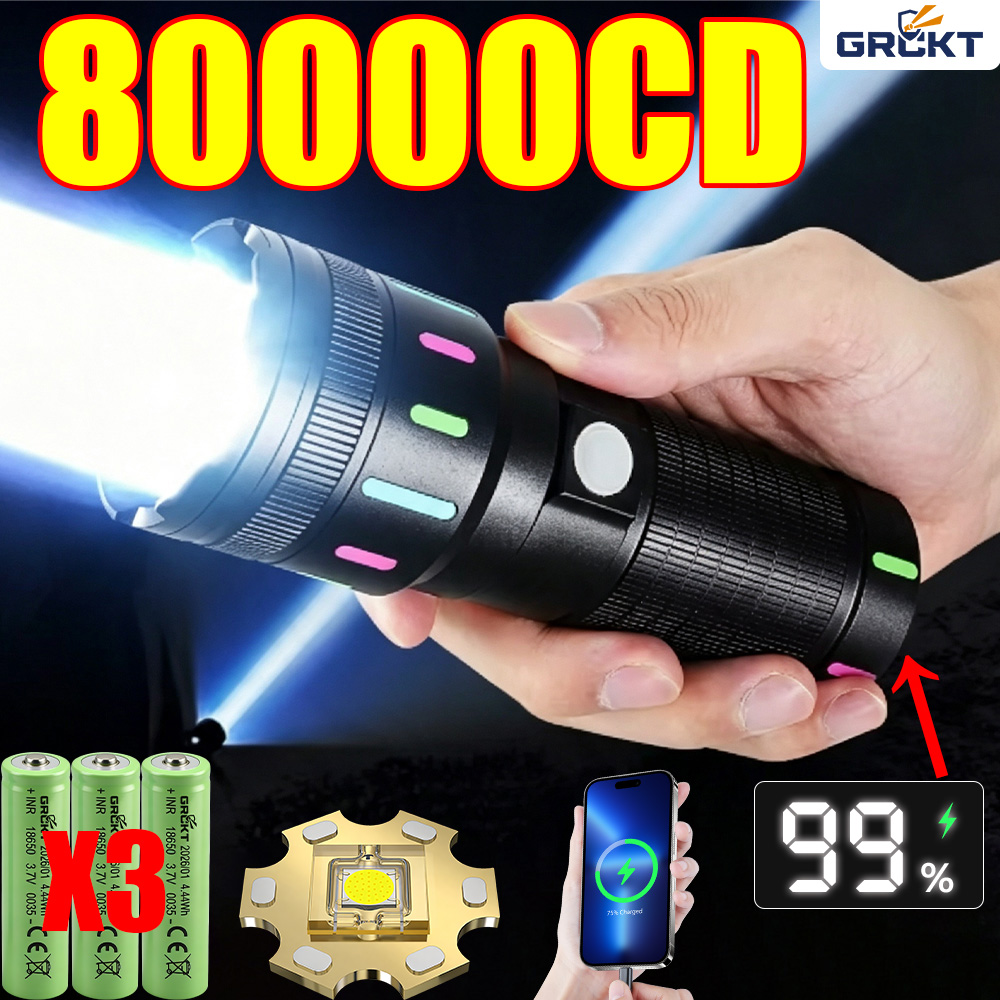 ไฟฉาย LED กำลังสูง 80000CD ไฟฉ - Outdoor Lighting Black บทวิจารณ์และราคา